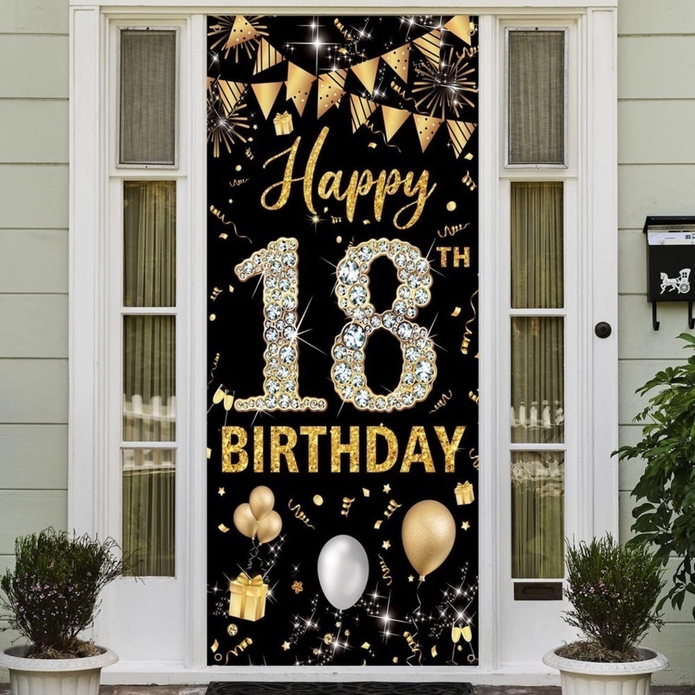 Gold and Black 18th Birthday Party Door Banner